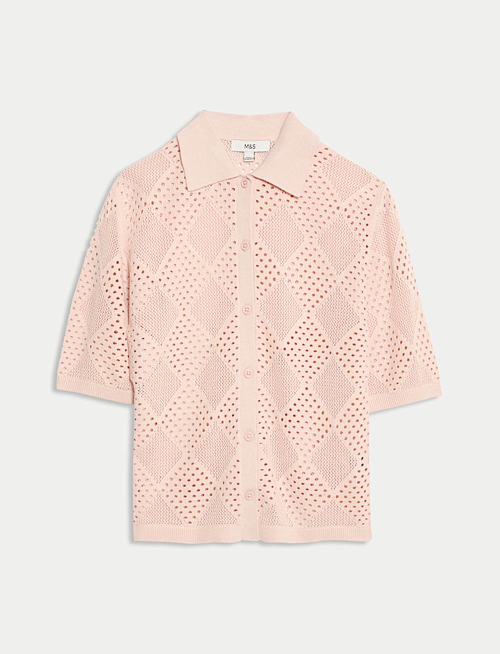 Cotton Rich Textured Collared Knitted Top