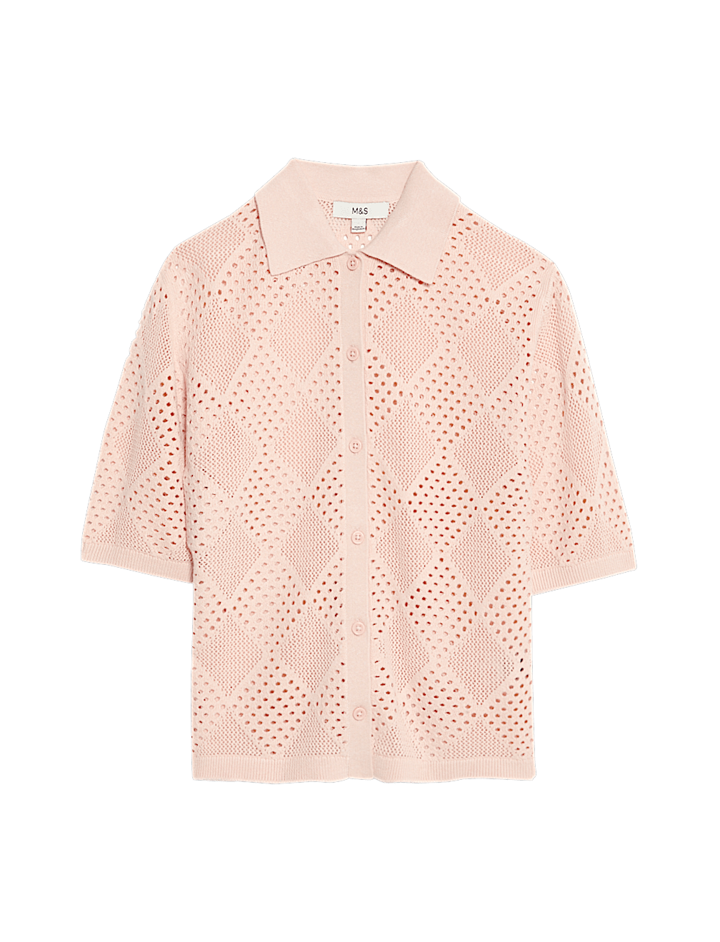 Cotton Rich Textured Collared Knitted Top