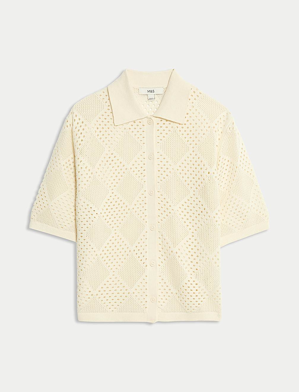 Cotton Rich Textured Collared Knitted Top