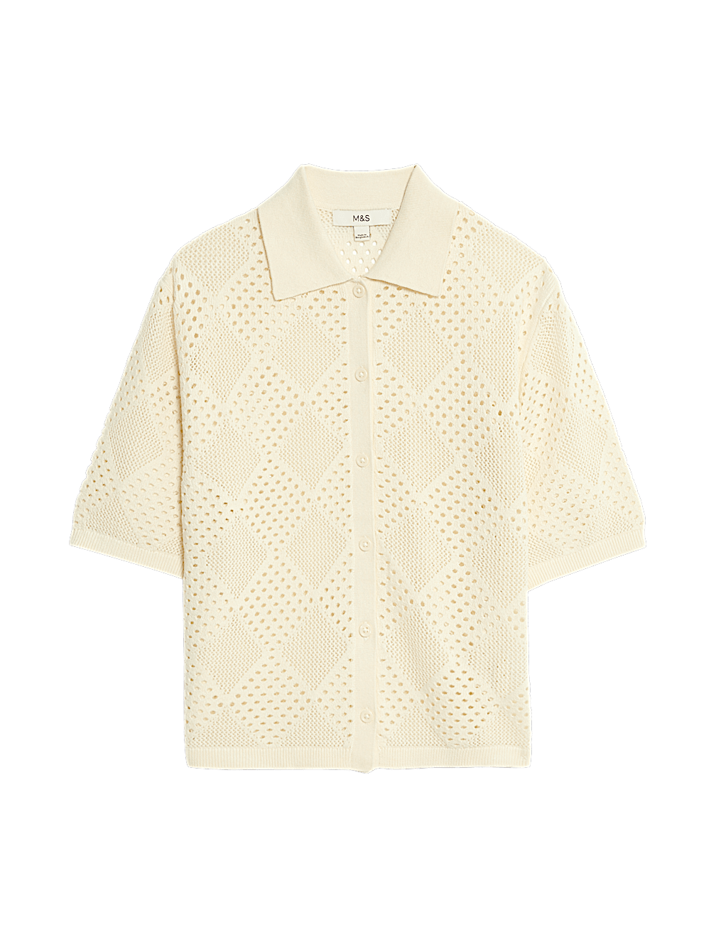 Cotton Rich Textured Collared Knitted Top