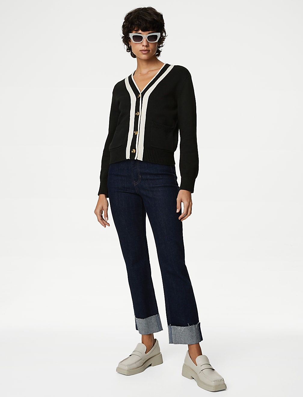 Cotton Rich V-Neck Button Front Cardigan