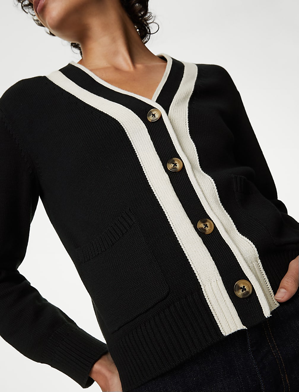 Cotton Rich V-Neck Button Front Cardigan