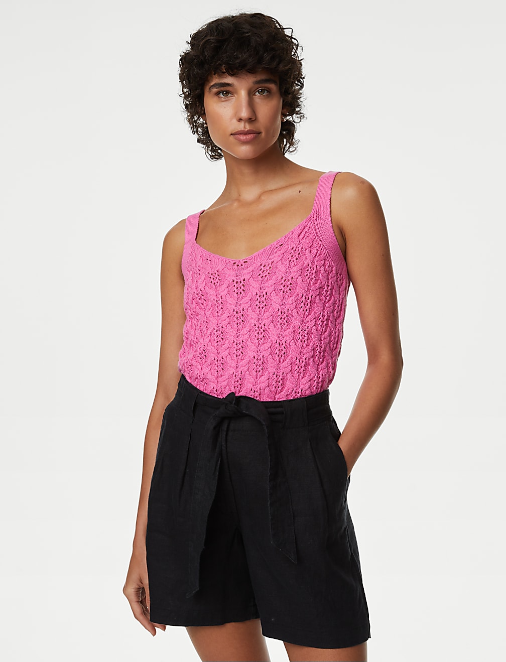 Cotton Rich Textured V-Neck Knitted Vest