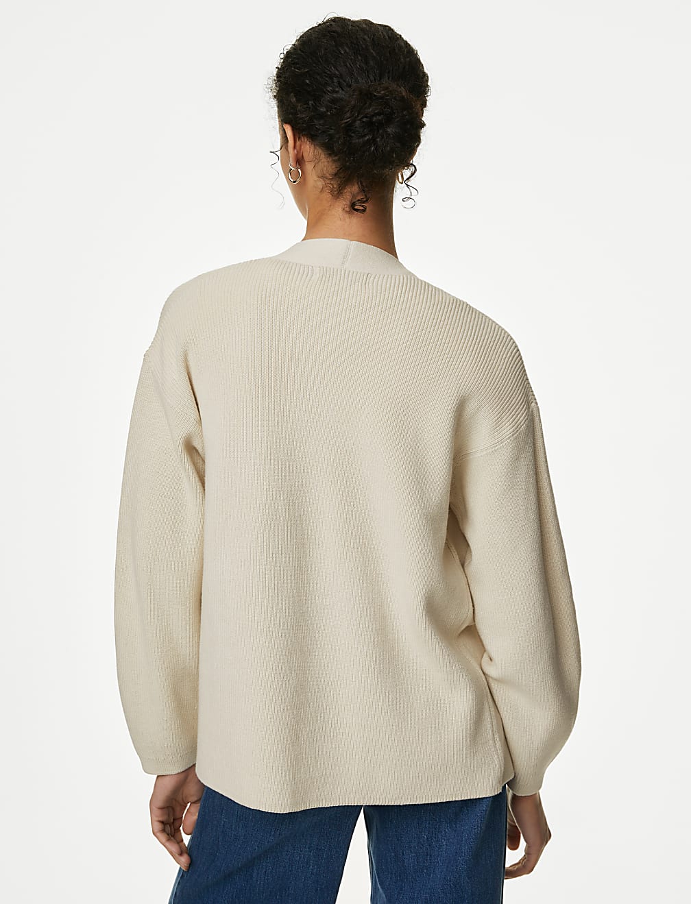 Cotton Rich Ribbed V-Neck Edge to Edge Cardigan