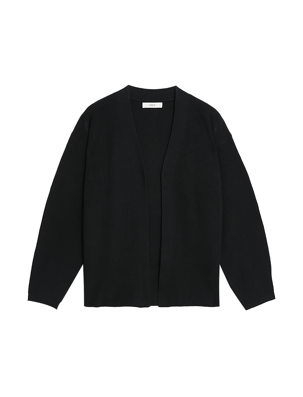 Cotton Rich Ribbed V-Neck Edge to Edge Cardigan