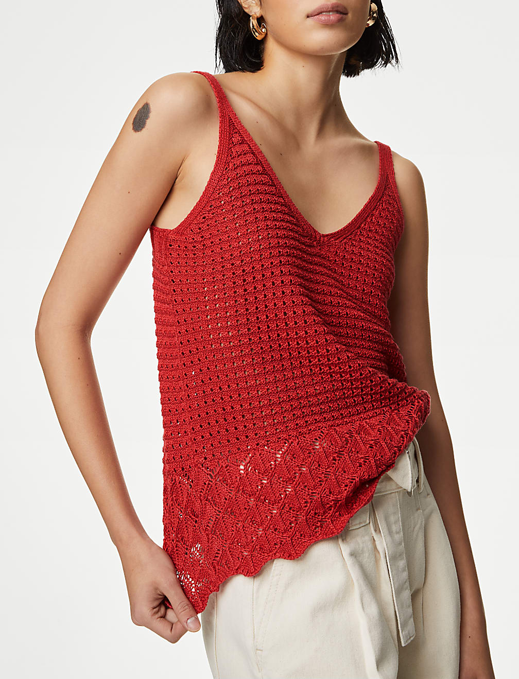 Pointelle Textured V Neck Knitted Vest