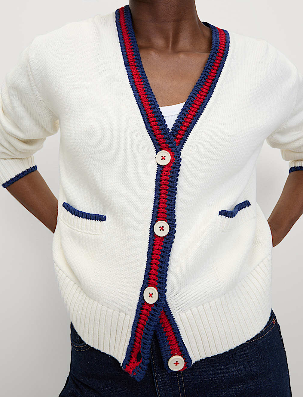 Cotton Rich Tipped Detail Relaxed Cardigan