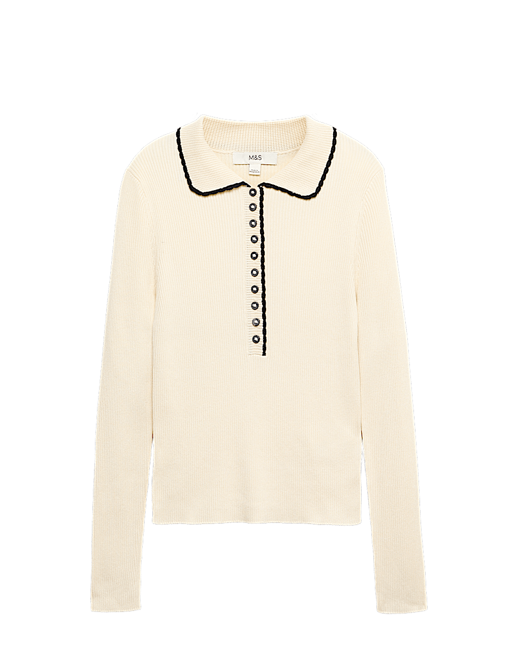 Ribbed Collared Button Detail Knitted Top
