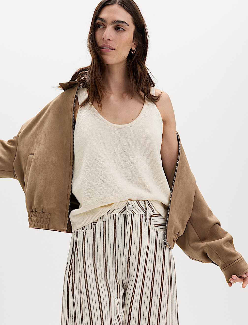 Cotton Blend Textured Scoop Neck Knitted Vest