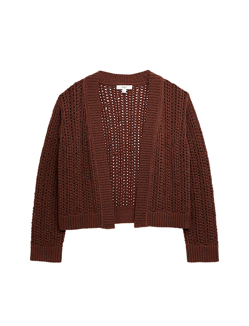 Cotton Blend Open Stitch Relaxed Cropped Cardigan