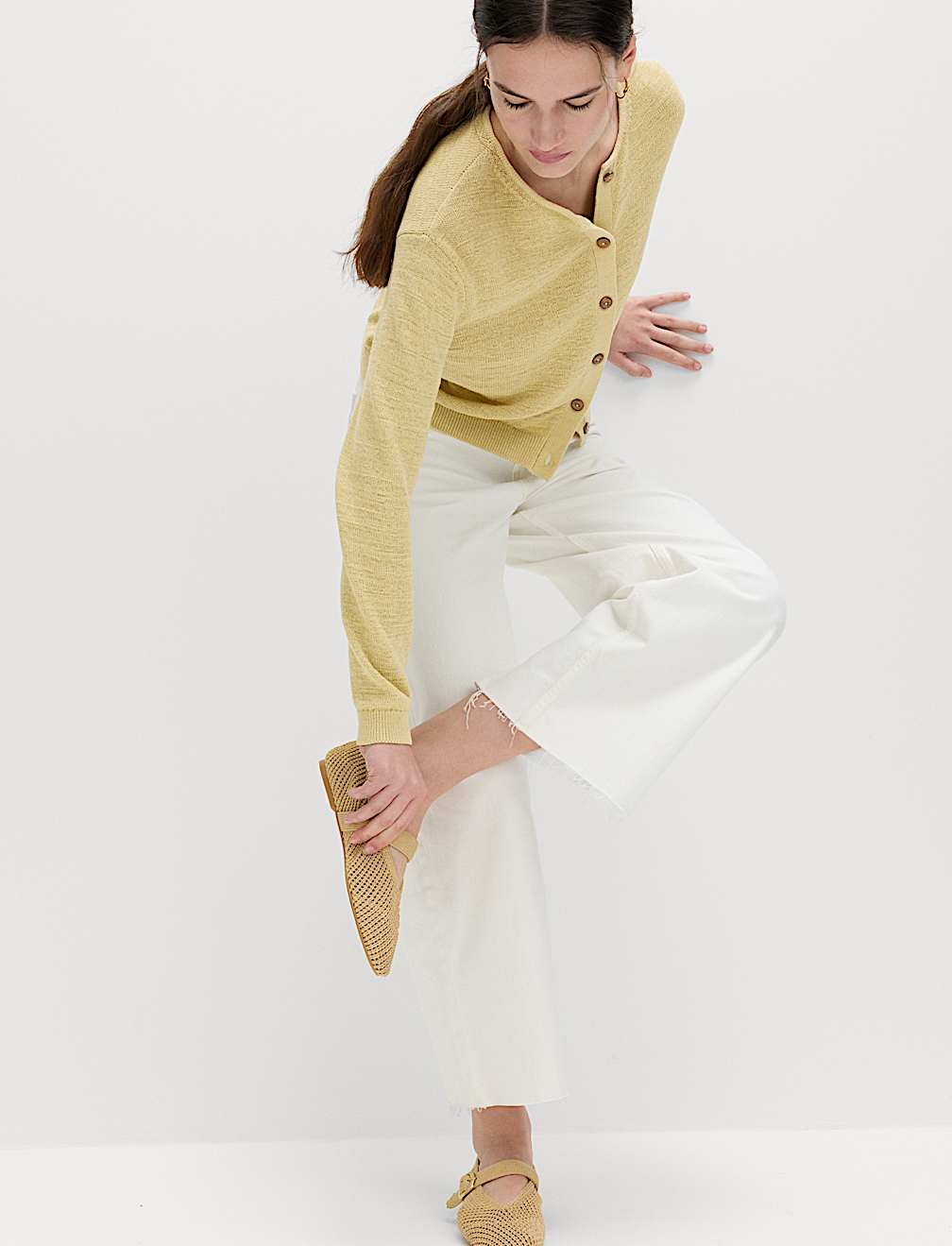 Cotton Rich Button Through Cropped Cardigan
