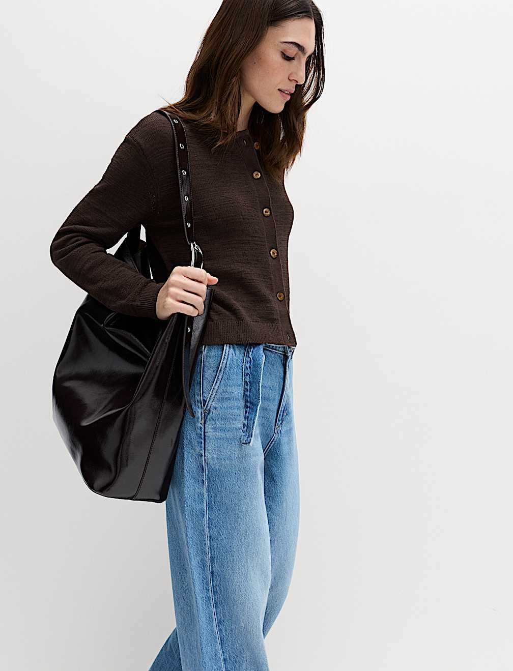 Cotton Rich Button Through Cropped Cardigan