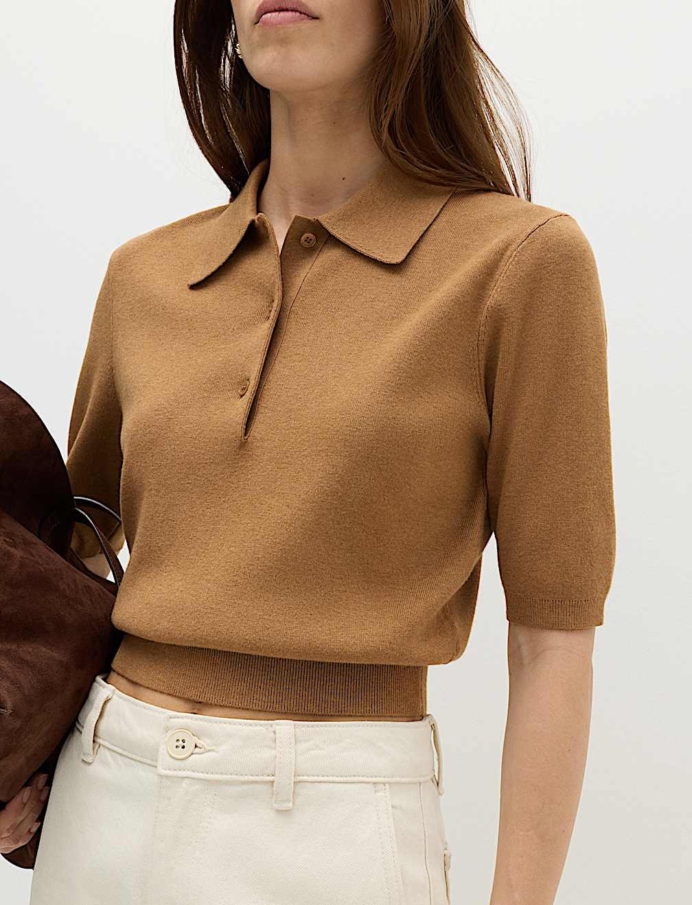 Collared Cropped Knitted Top