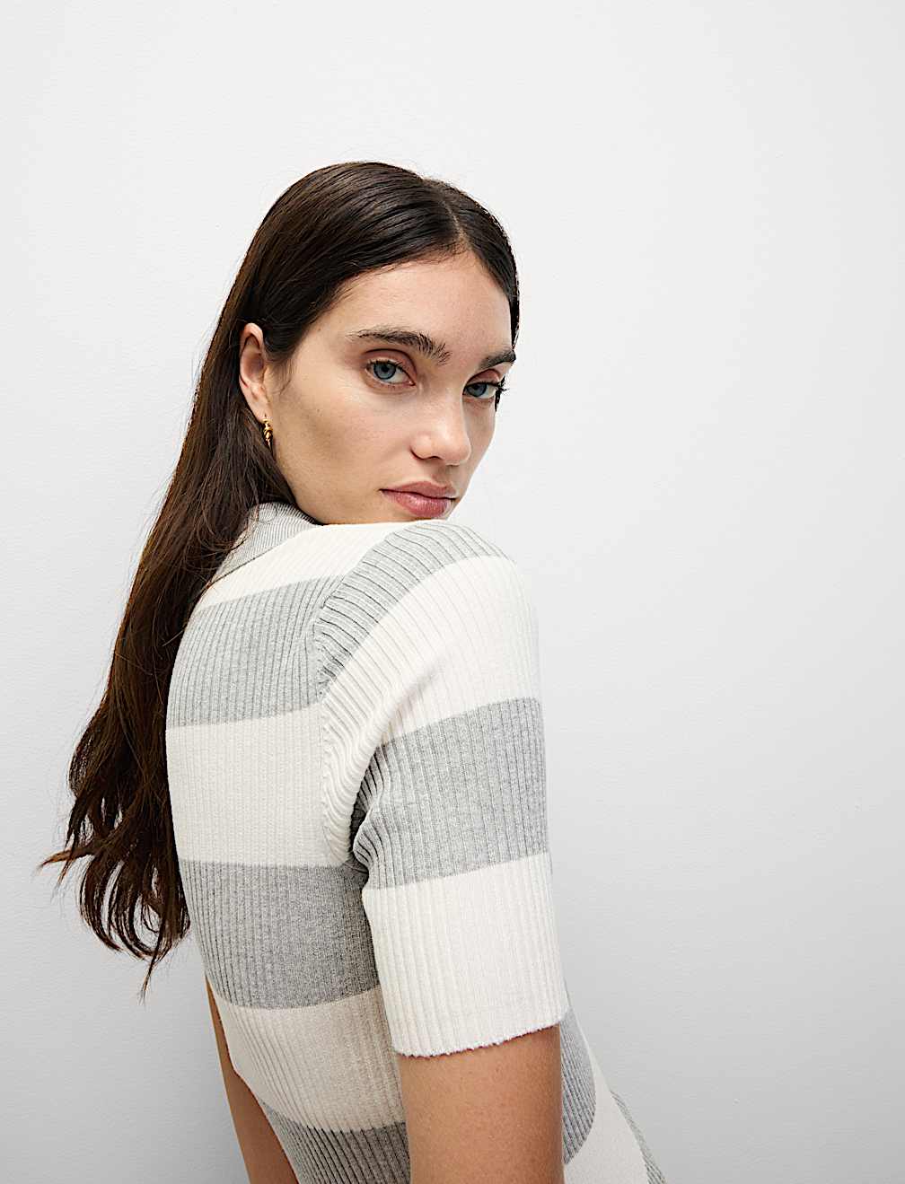 Soft Touch Striped Collared Knitted Top