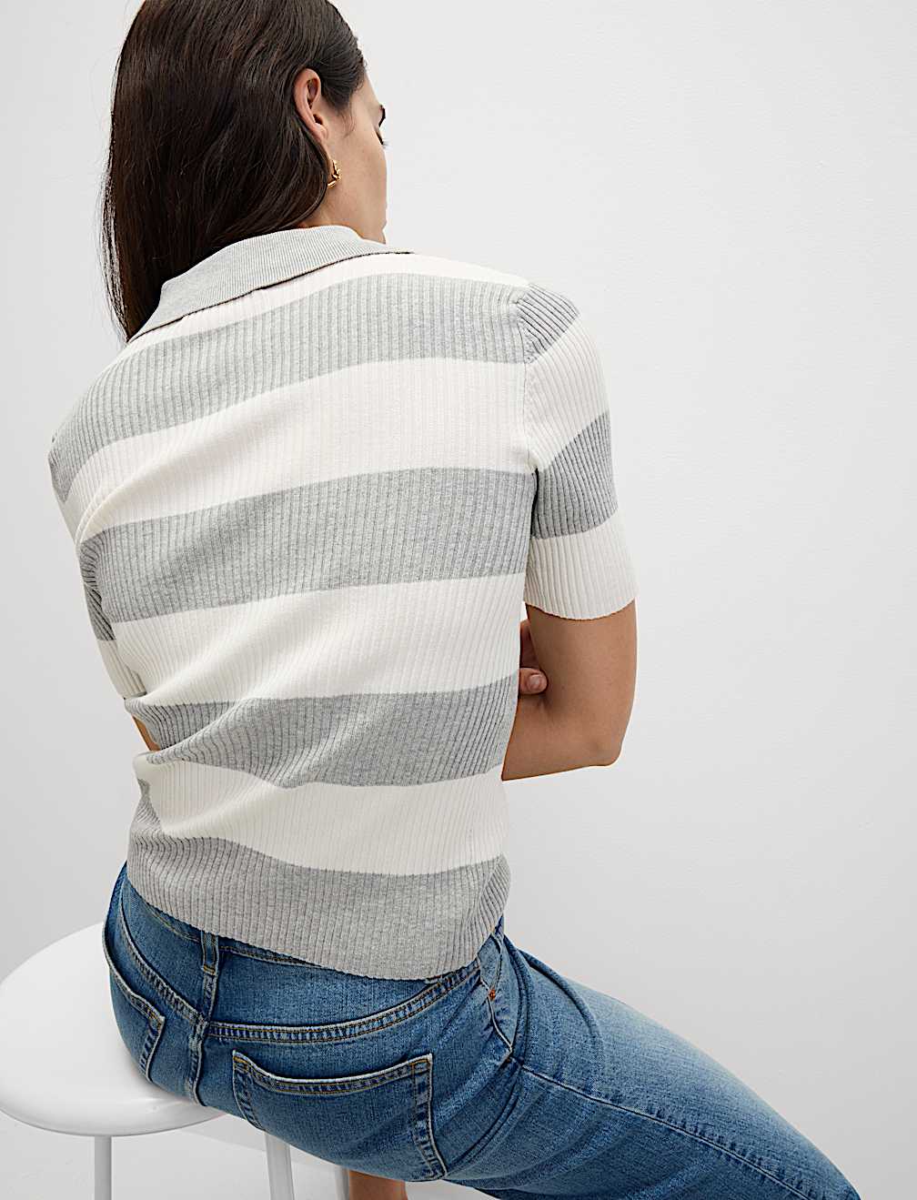 Soft Touch Striped Collared Knitted Top
