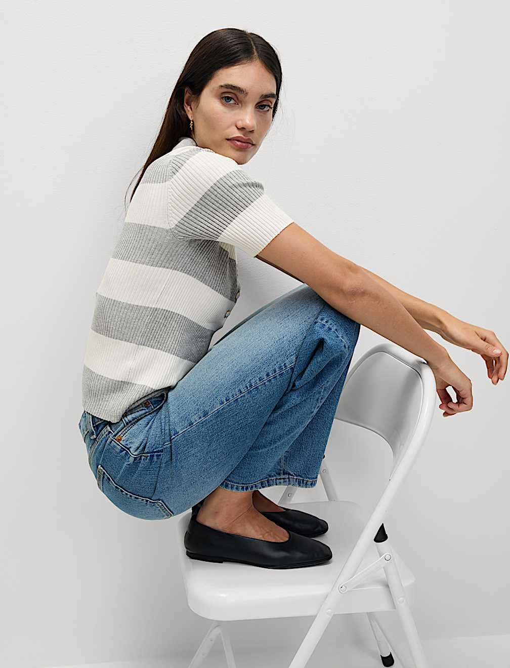 Soft Touch Striped Collared Knitted Top