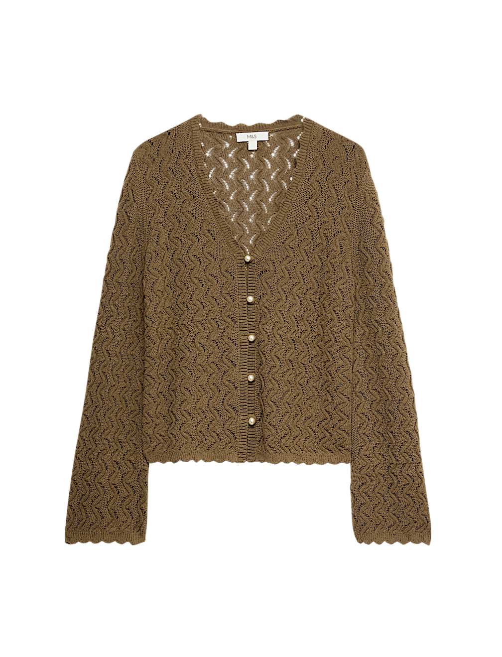 Cotton Rich Pearl Detail Scallop Edge Cardigan