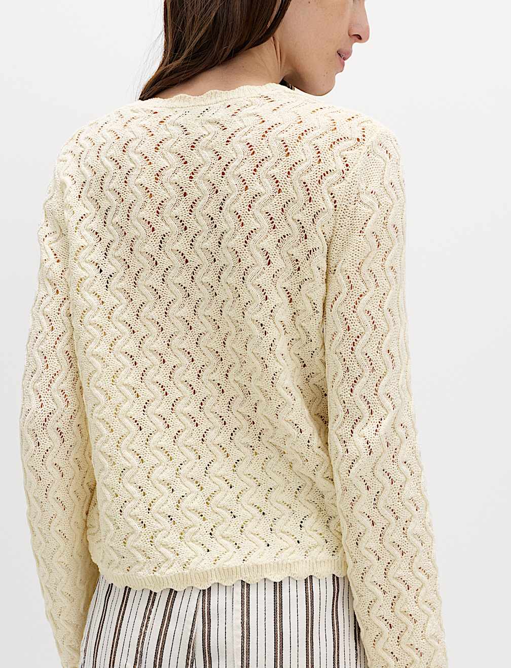 Cotton Rich Pearl Detail Scallop Edge Cardigan