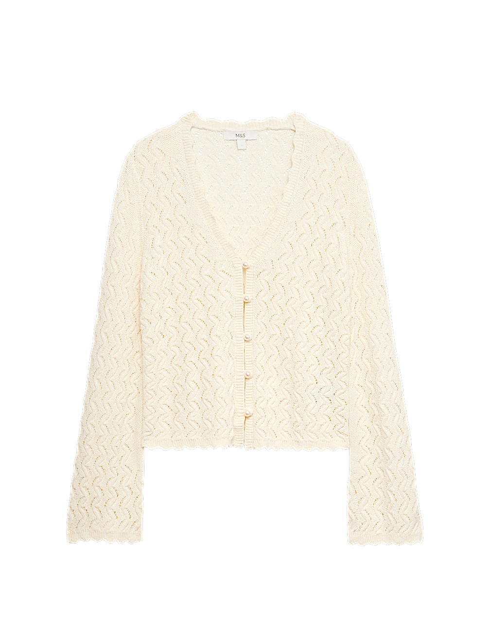Cotton Rich Pearl Detail Scallop Edge Cardigan