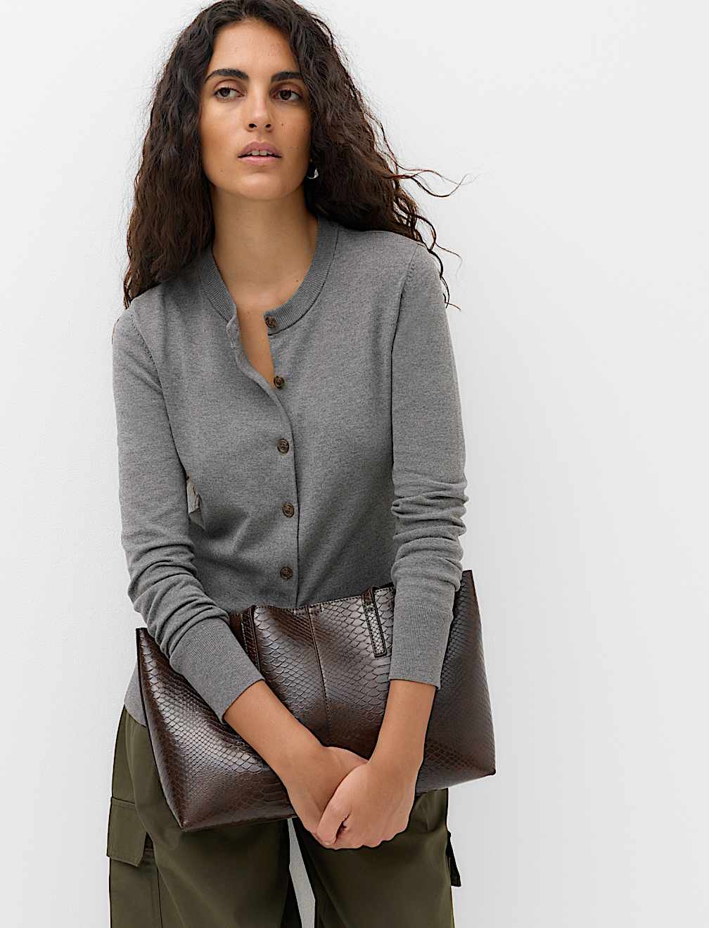 Faux Fur Collar Button Front Cardigan