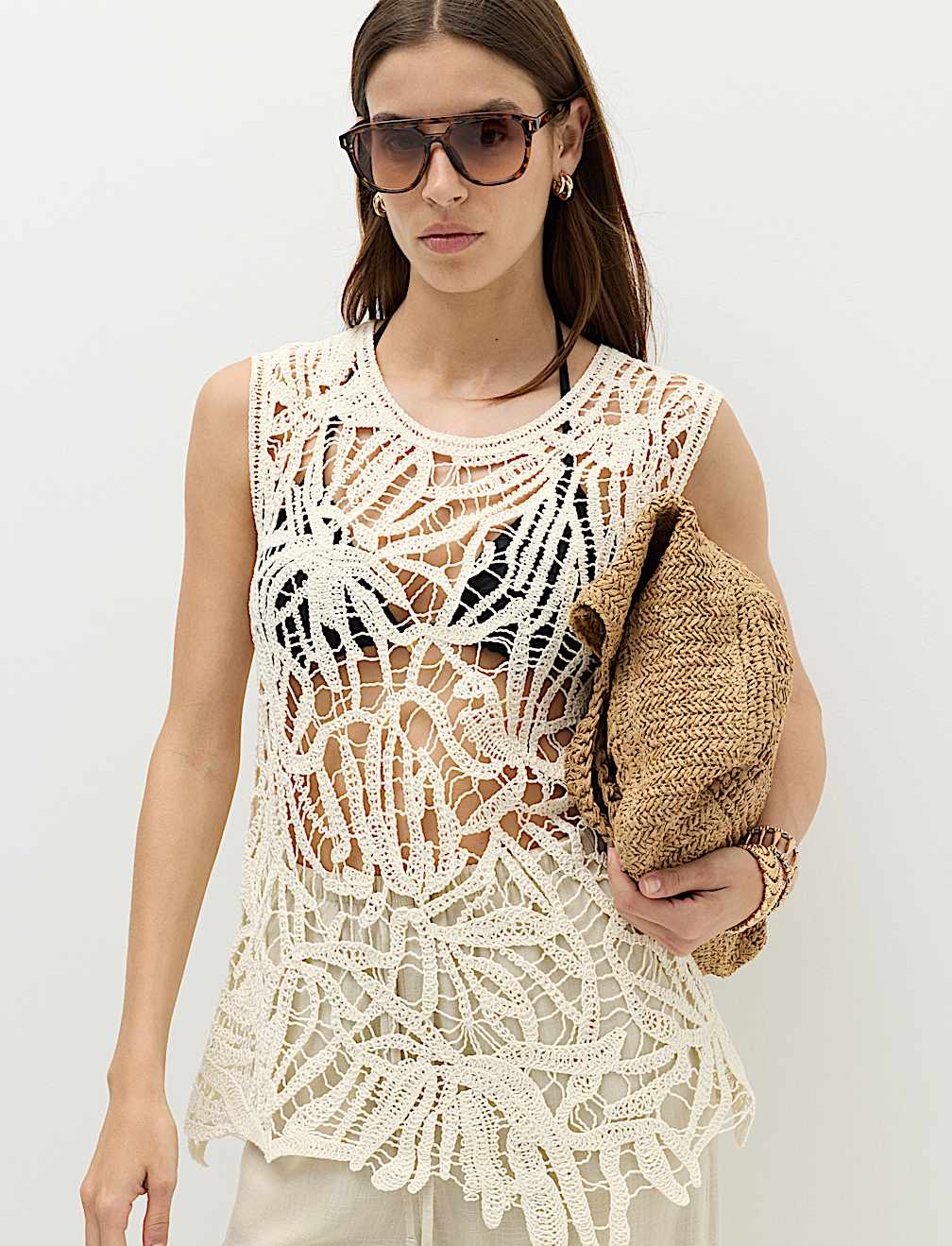 Pure Cotton Crochet-Style Knitted Vest
