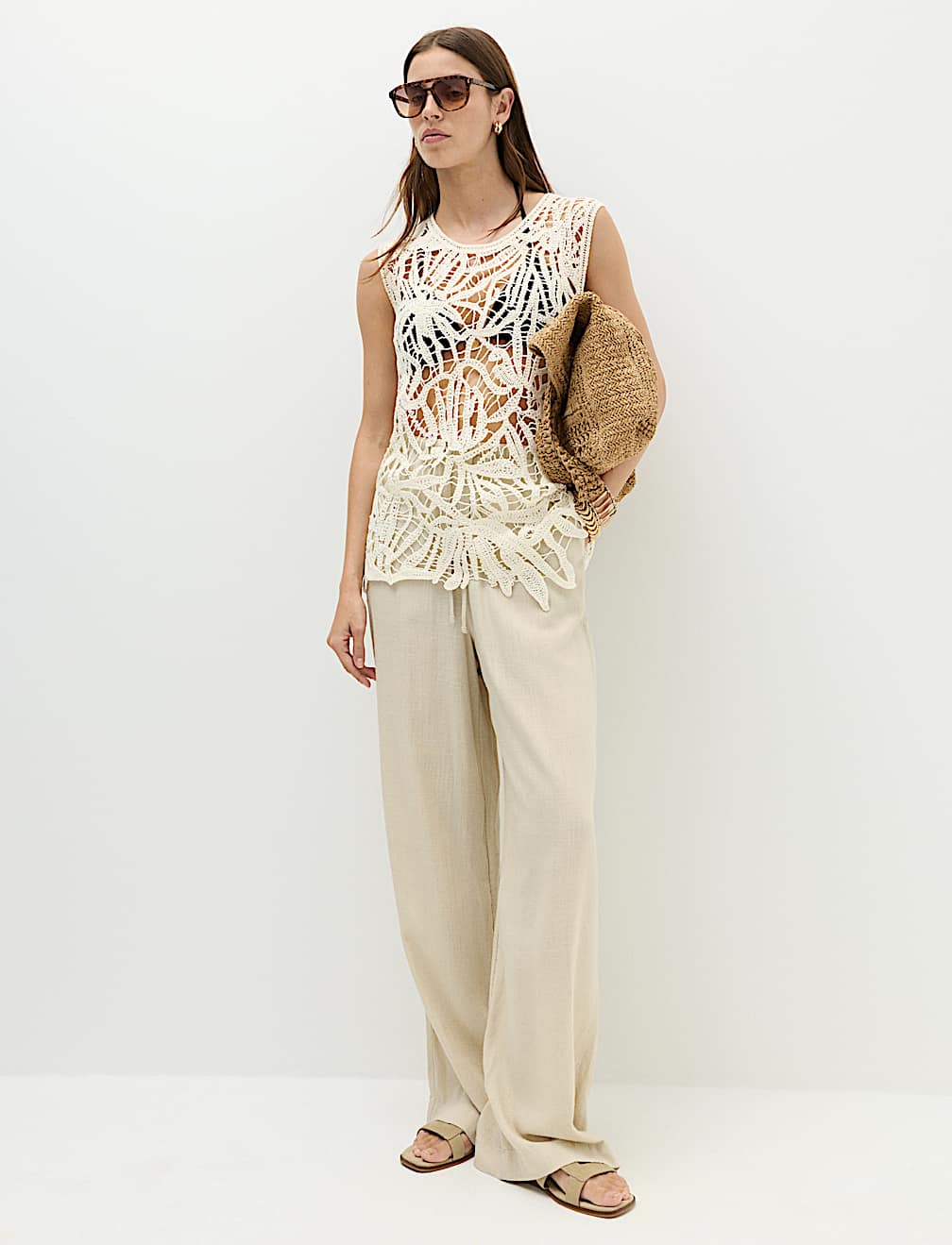 Pure Cotton Crochet-Style Knitted Vest