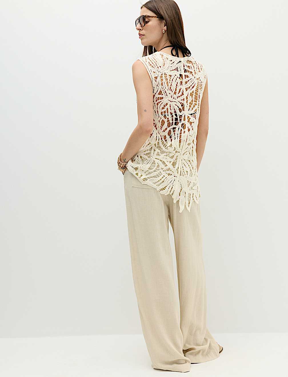 Pure Cotton Crochet-Style Knitted Vest