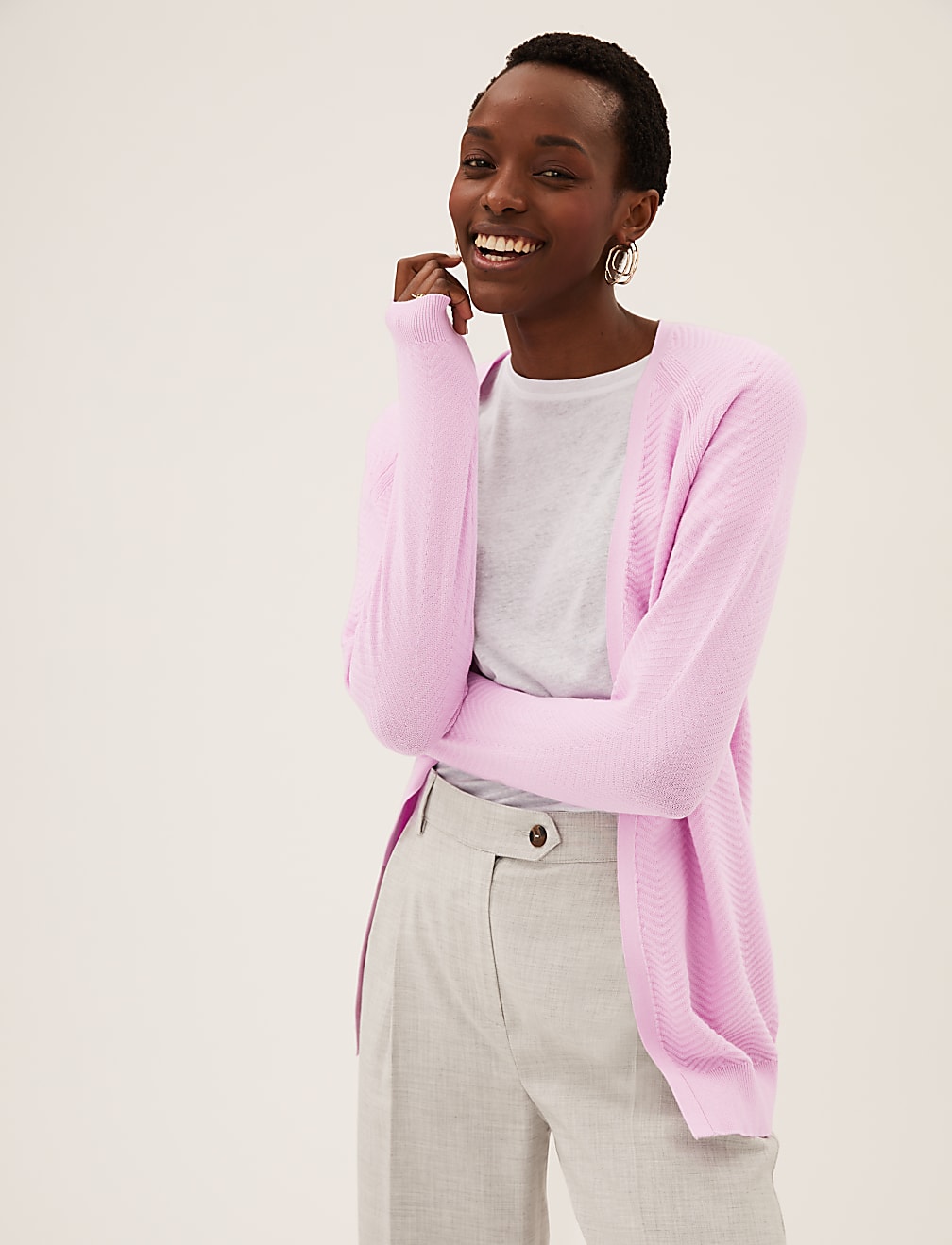 Cotton Rich Textured Relaxed Cardigan