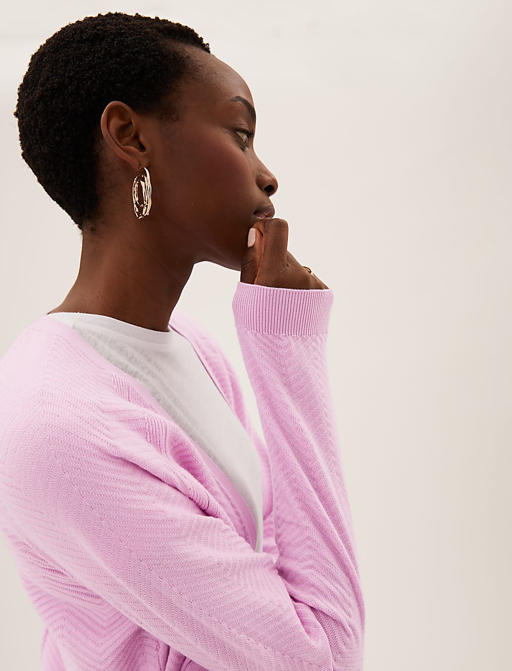 Cotton Rich Textured Relaxed Cardigan