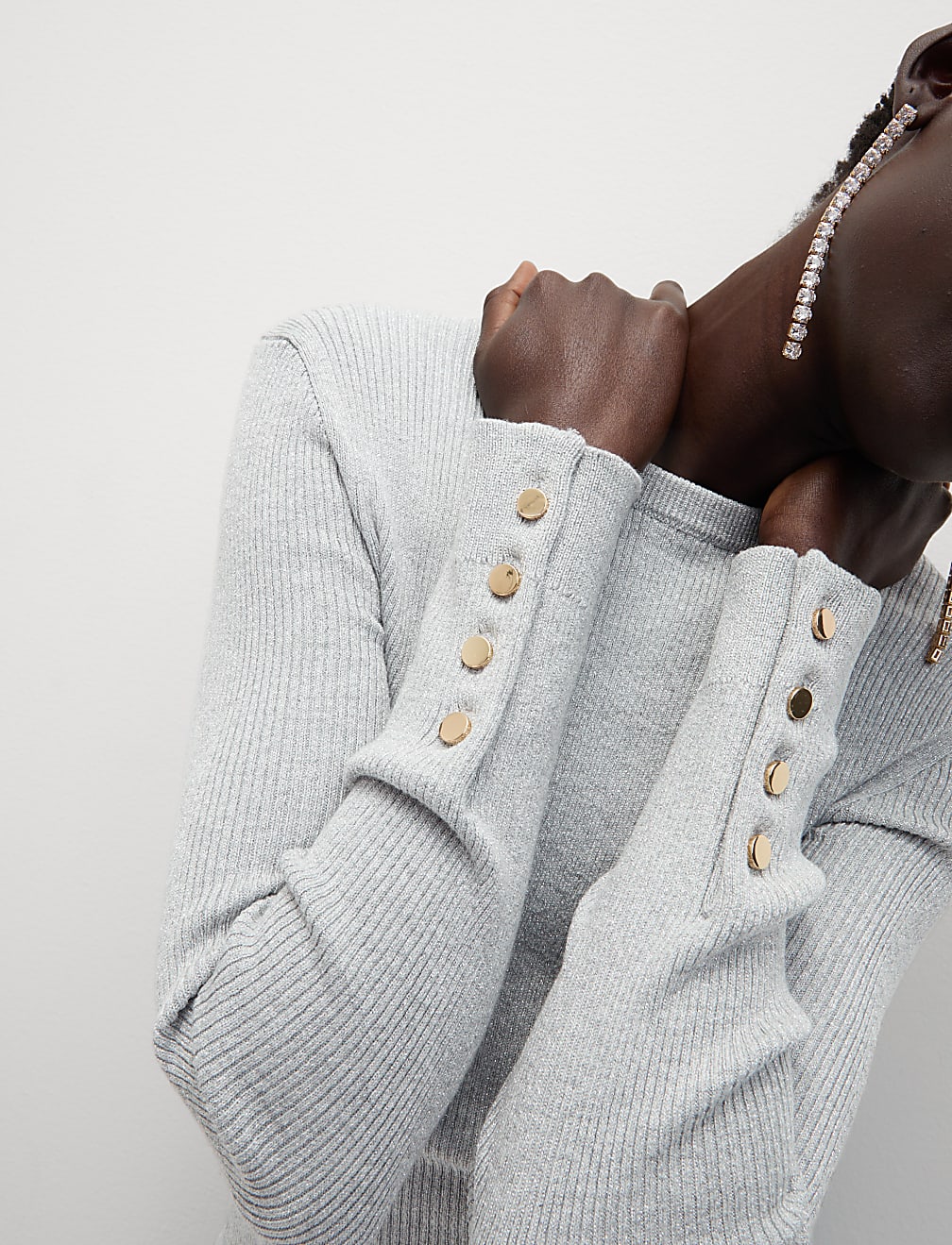 Ribbed Metallic Crew Neck Jumper