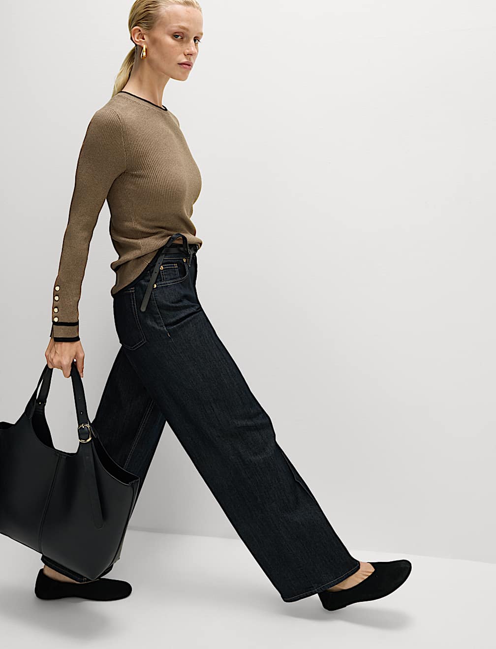 Ribbed Tipped Detail Crew Neck Jumper