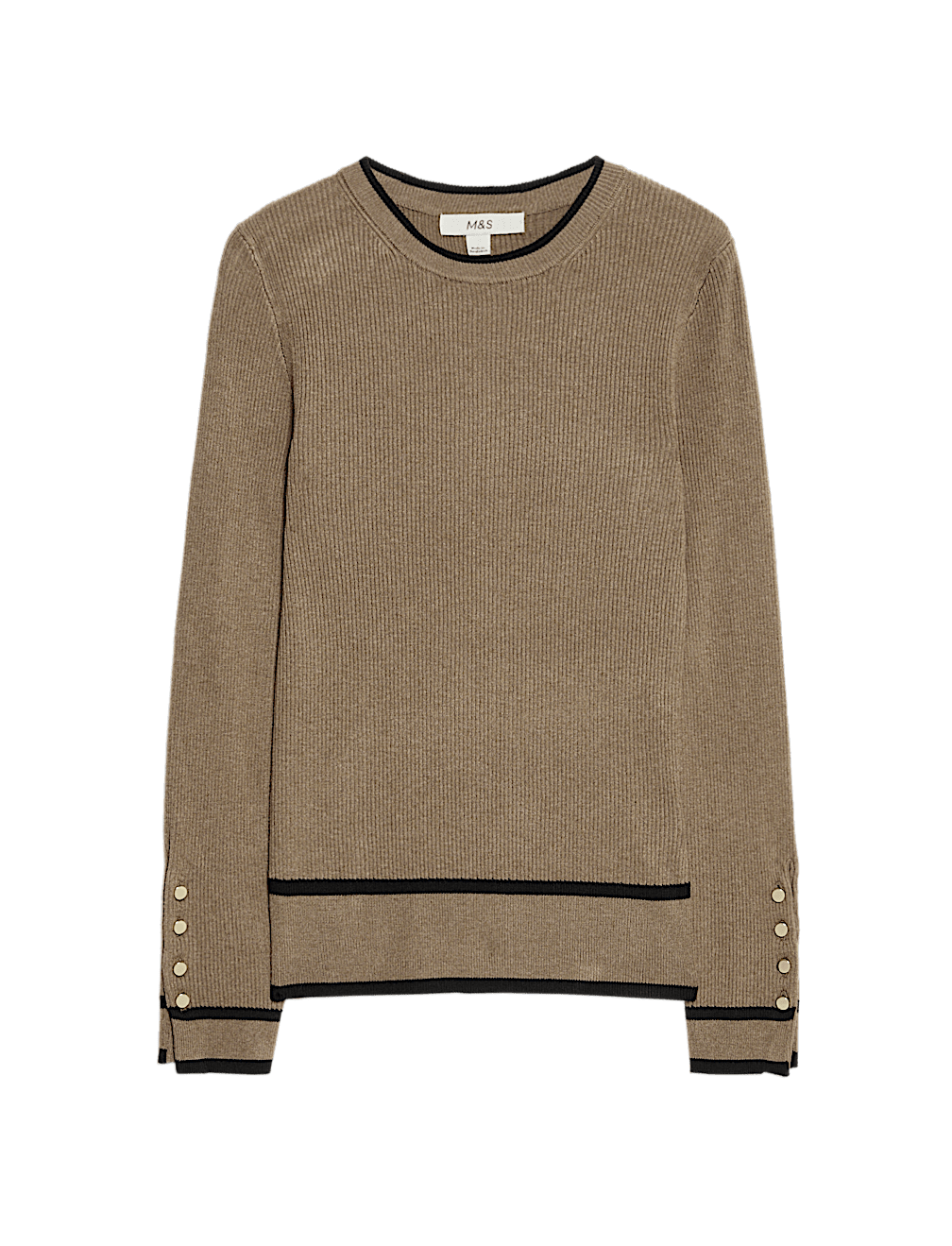 Ribbed Tipped Detail Crew Neck Jumper