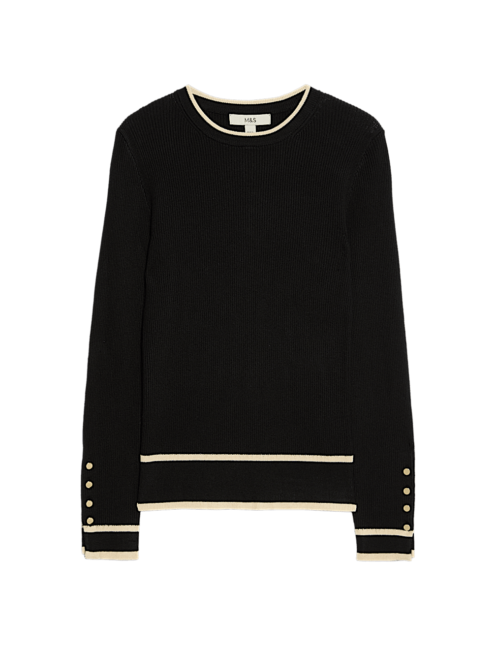 Ribbed Tipped Detail Crew Neck Jumper
