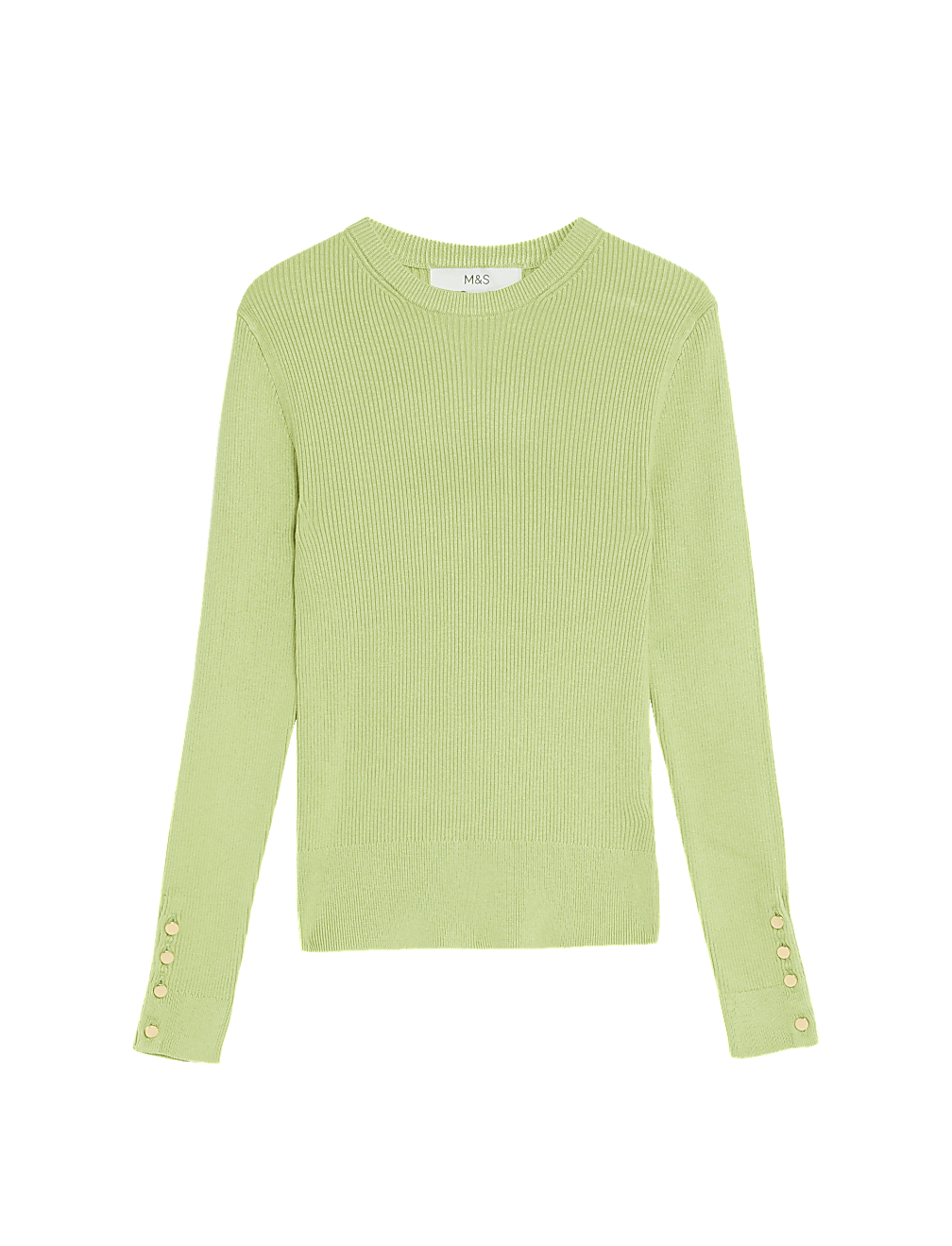 Ribbed Crew Neck Button Detail Jumper