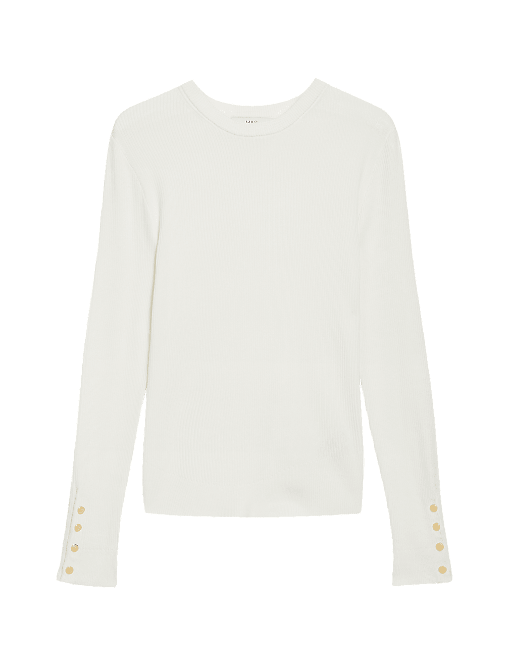 Ribbed Crew Neck Button Detail Jumper