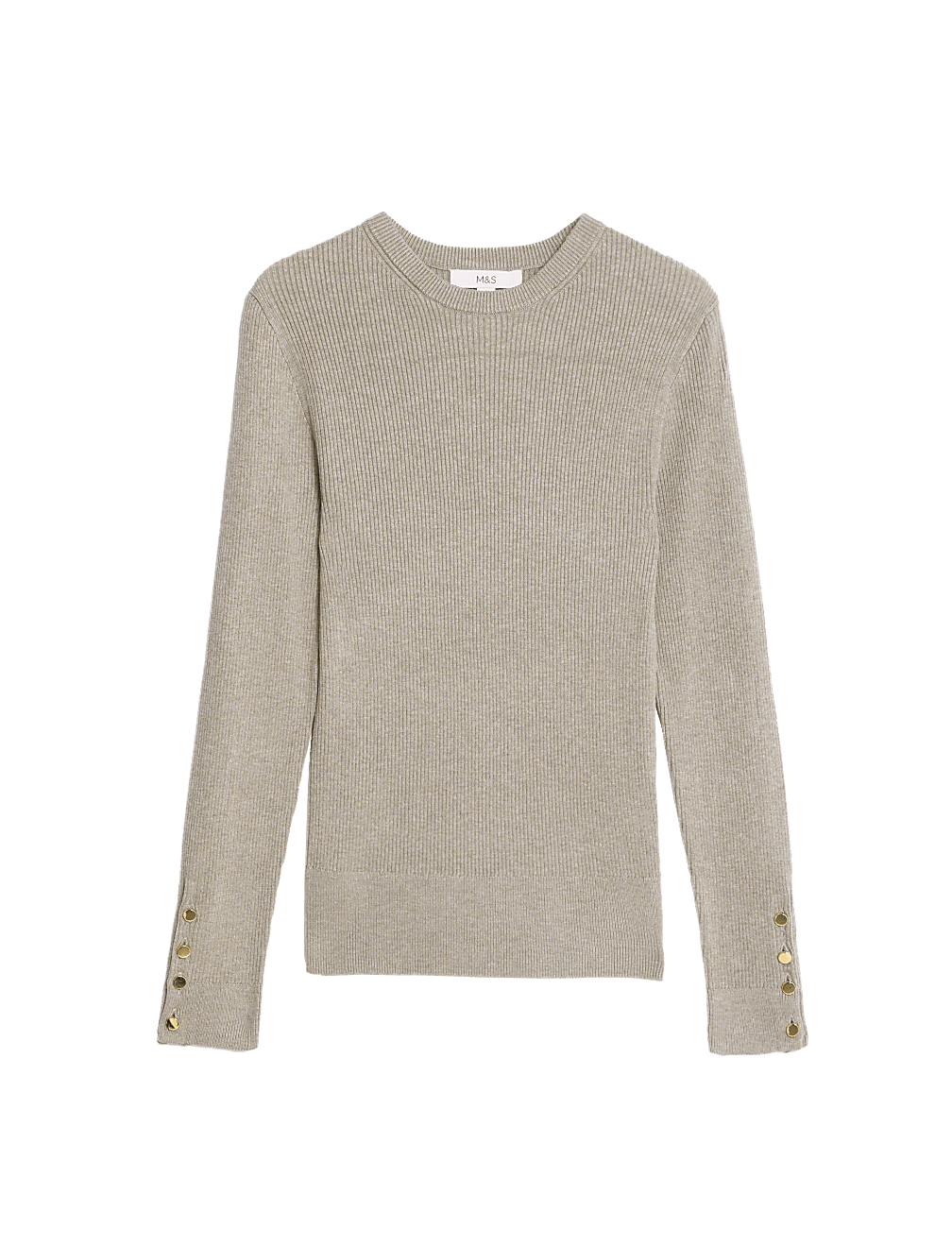 Ribbed Crew Neck Button Detail Jumper