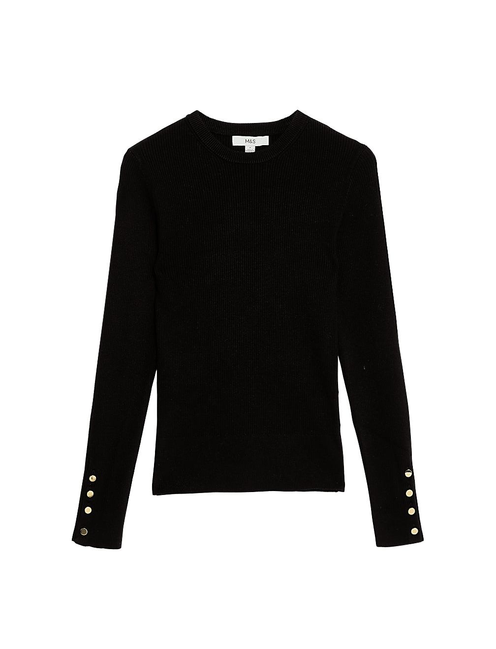 Ribbed Crew Neck Button Detail Jumper