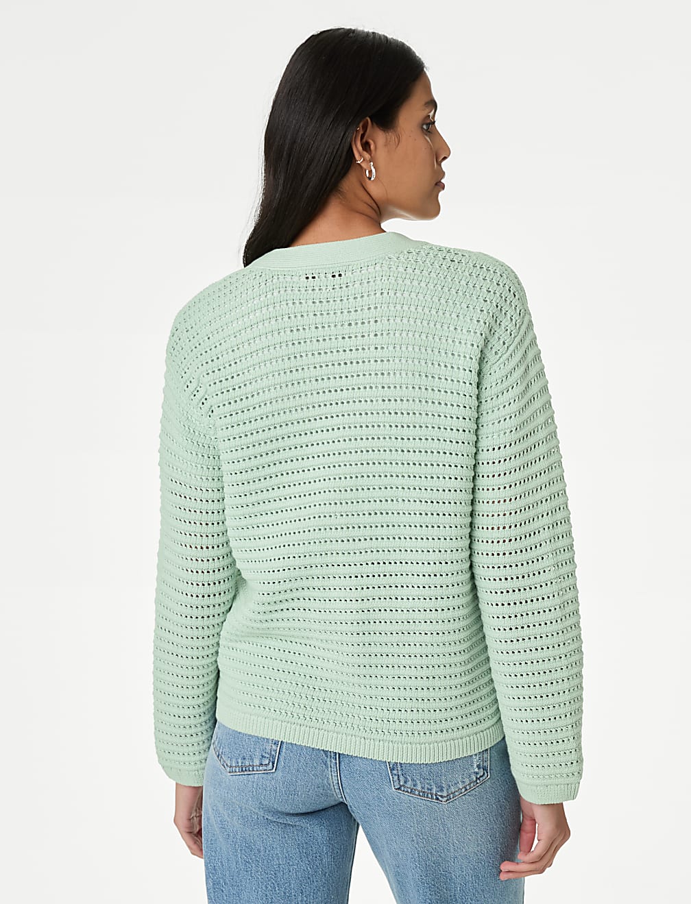 Cotton Rich Textured V-Neck Cardigan