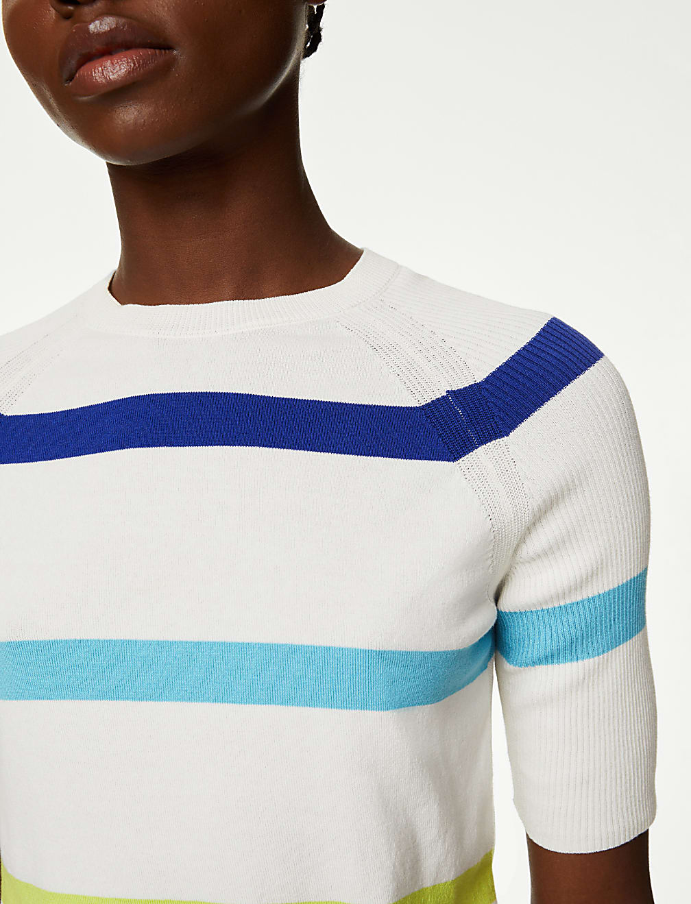 Cotton Rich Striped Ribbed Knitted Top