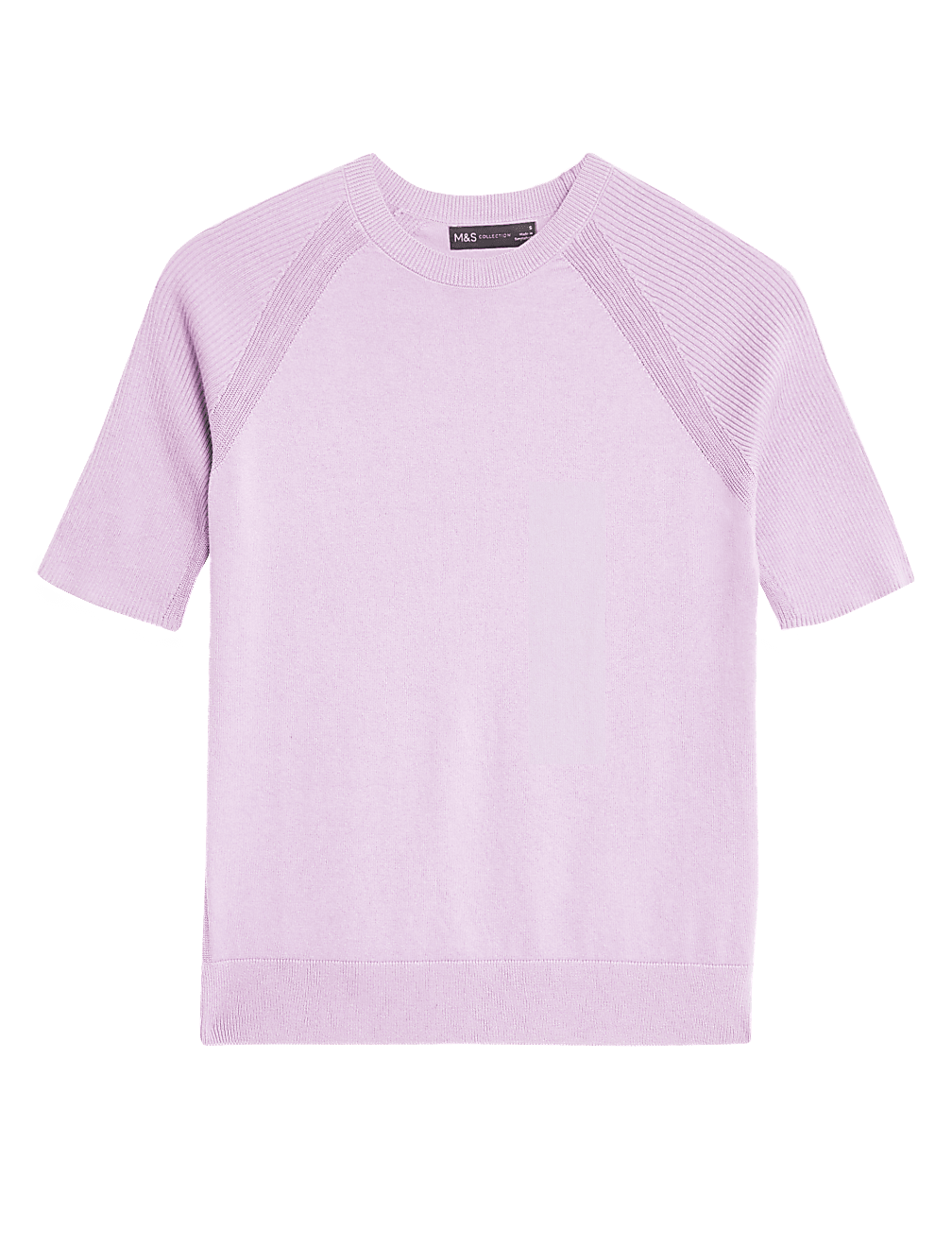 Cotton Rich Ribbed Crew Neck Knitted Top