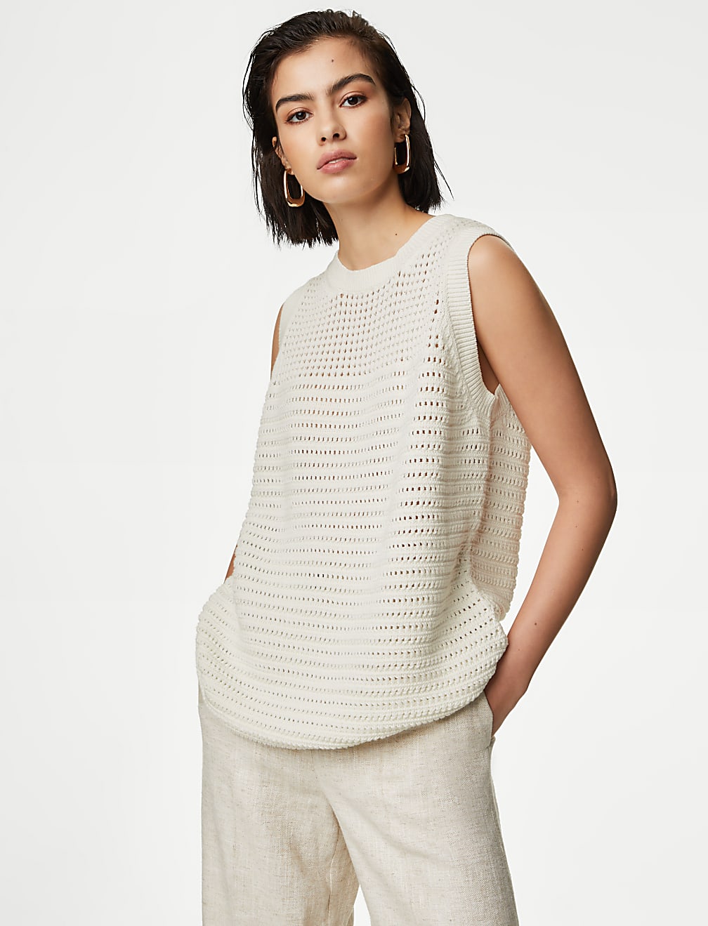Cotton Rich Pointelle Knitted Vest