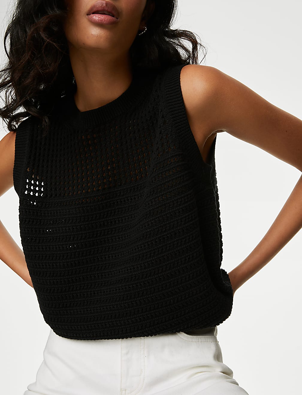 Cotton Rich Pointelle Knitted Vest