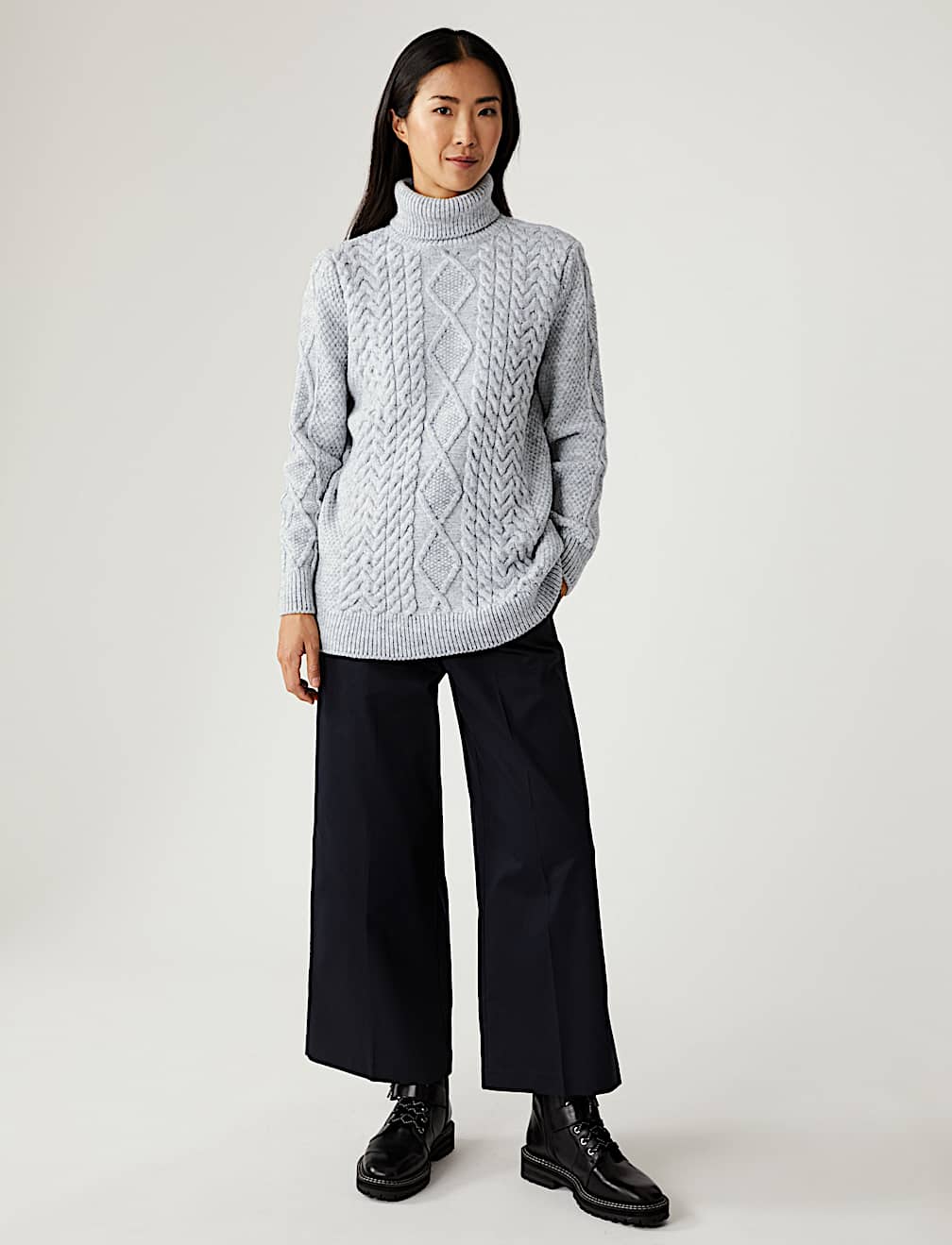 Cable Knit Roll Neck Longline Jumper