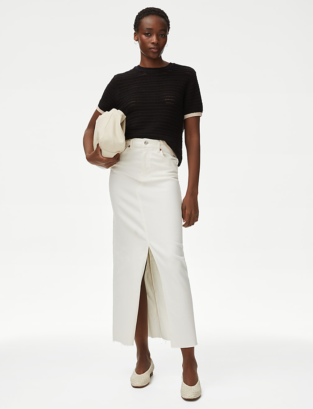 Cotton Rich Textured Tipped Knitted Top