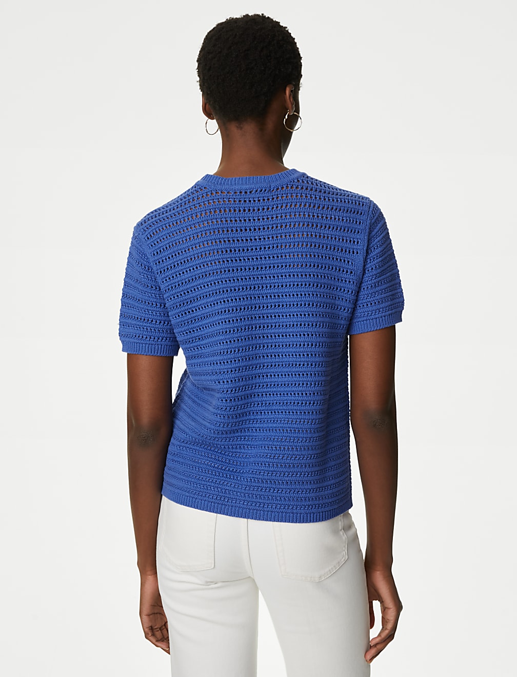 Cotton Rich Crew Neck Textured Knitted Top