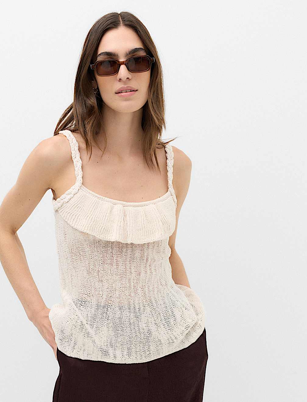 Cotton Rich Textured Scoop Neck Knitted Vest