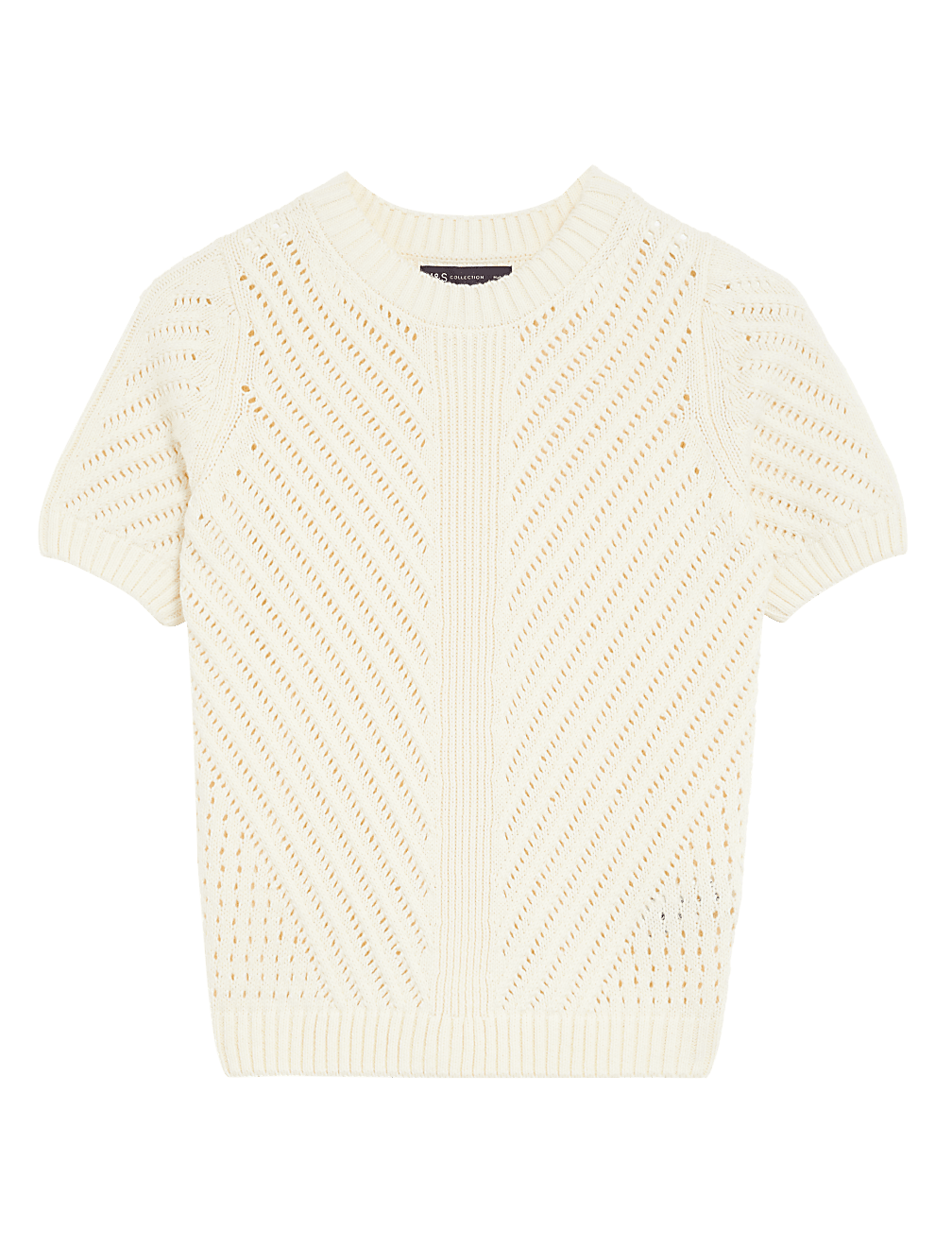 Cotton Rich Textured Crew Neck Knitted Top