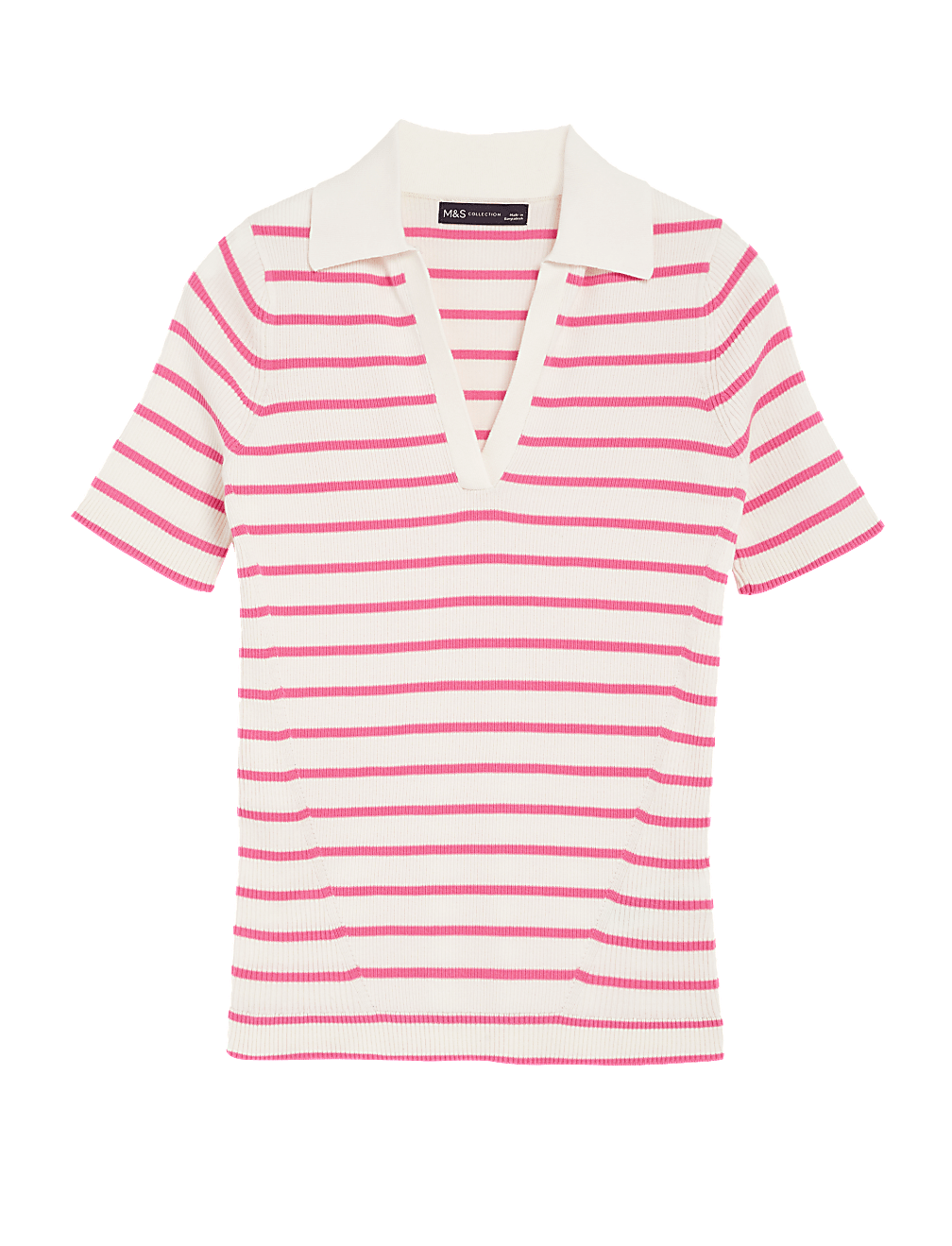 Cotton Rich Striped Collared Knitted Top