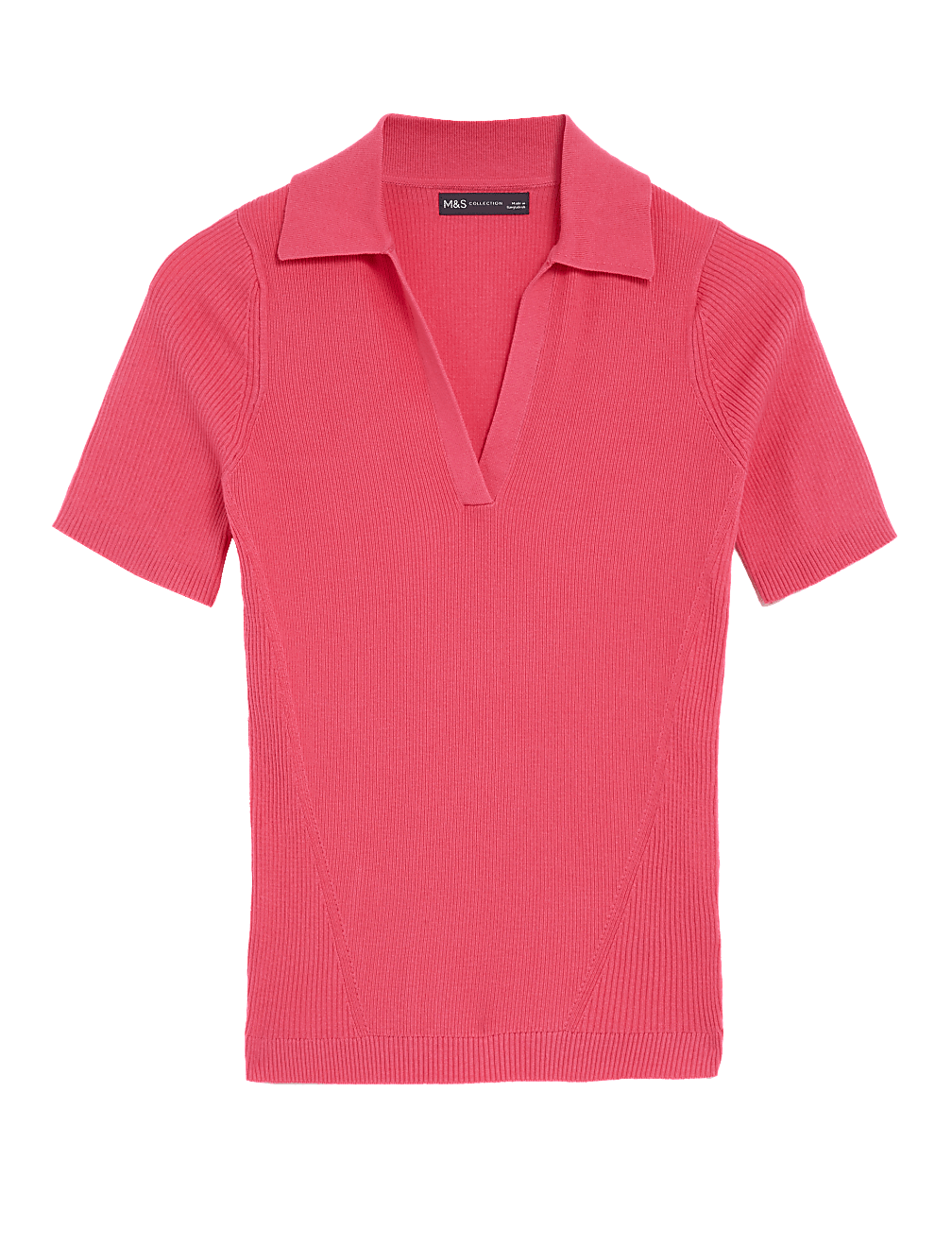 Cotton Rich Ribbed Collared Knitted Top