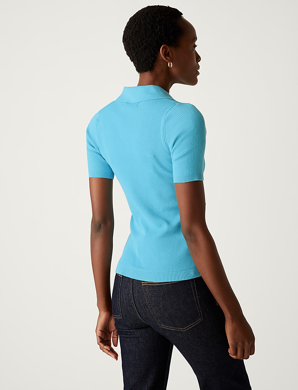 Cotton Rich Ribbed Collared Knitted Top